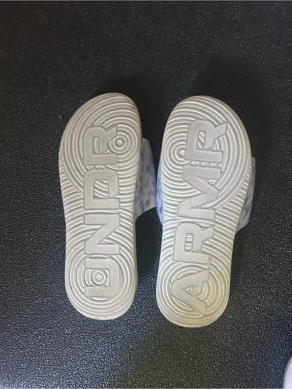 Under Armour Gray Slide Sandals with Neon Yellow Logo